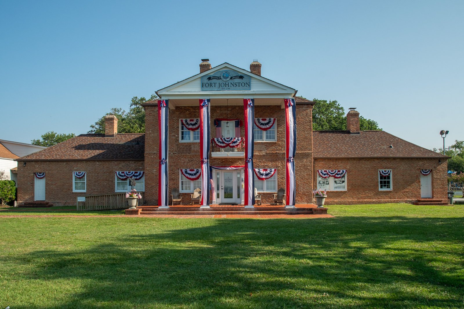 Garrison House decorated with patriotic bunting