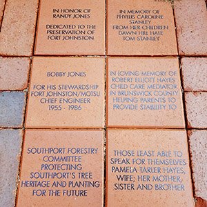 Close-up of engraved memorial bricks