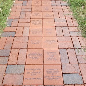 Commemorative brick walkway with engraved bricks